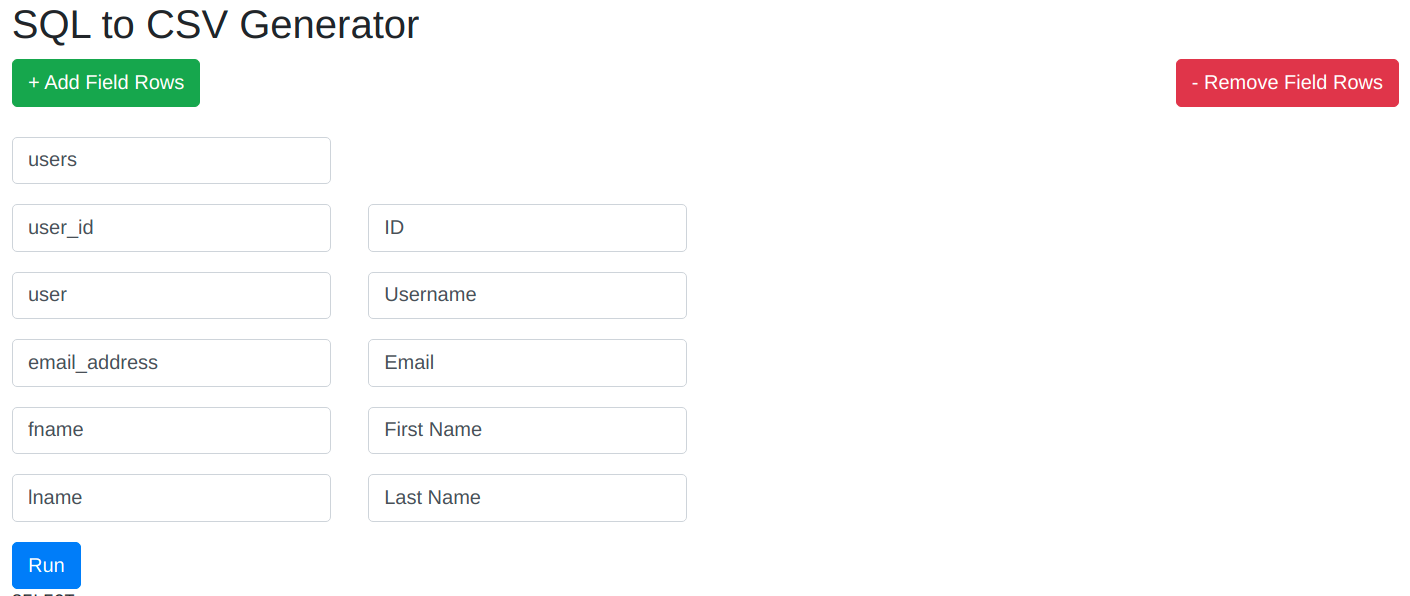 SQL CSV Example